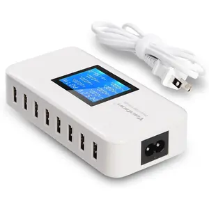 60W/12A 8-Port Desktop  Station Multiple USB, Multi Port Travel  Wall Charger Hub with LCD for  Phones, Tablet and  (White)