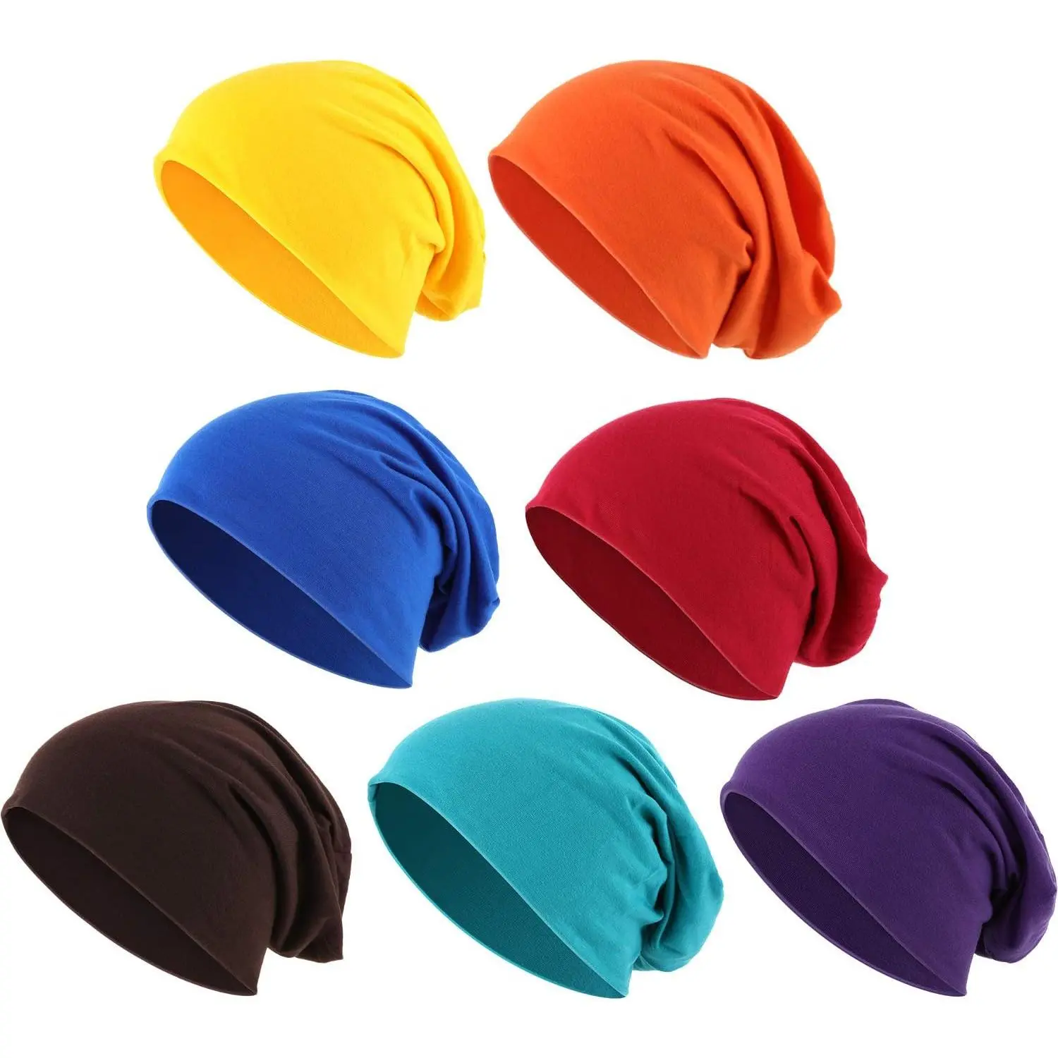 7-Pcs Polyester Knit Dwarf Hats - Lightweight Thin Slouchy Universal-Size Beanies, Casual Everyday Wear Halloween Crayon Hip Hop Sleep Caps for Cosplay Costume (Party Hats & Accessories)