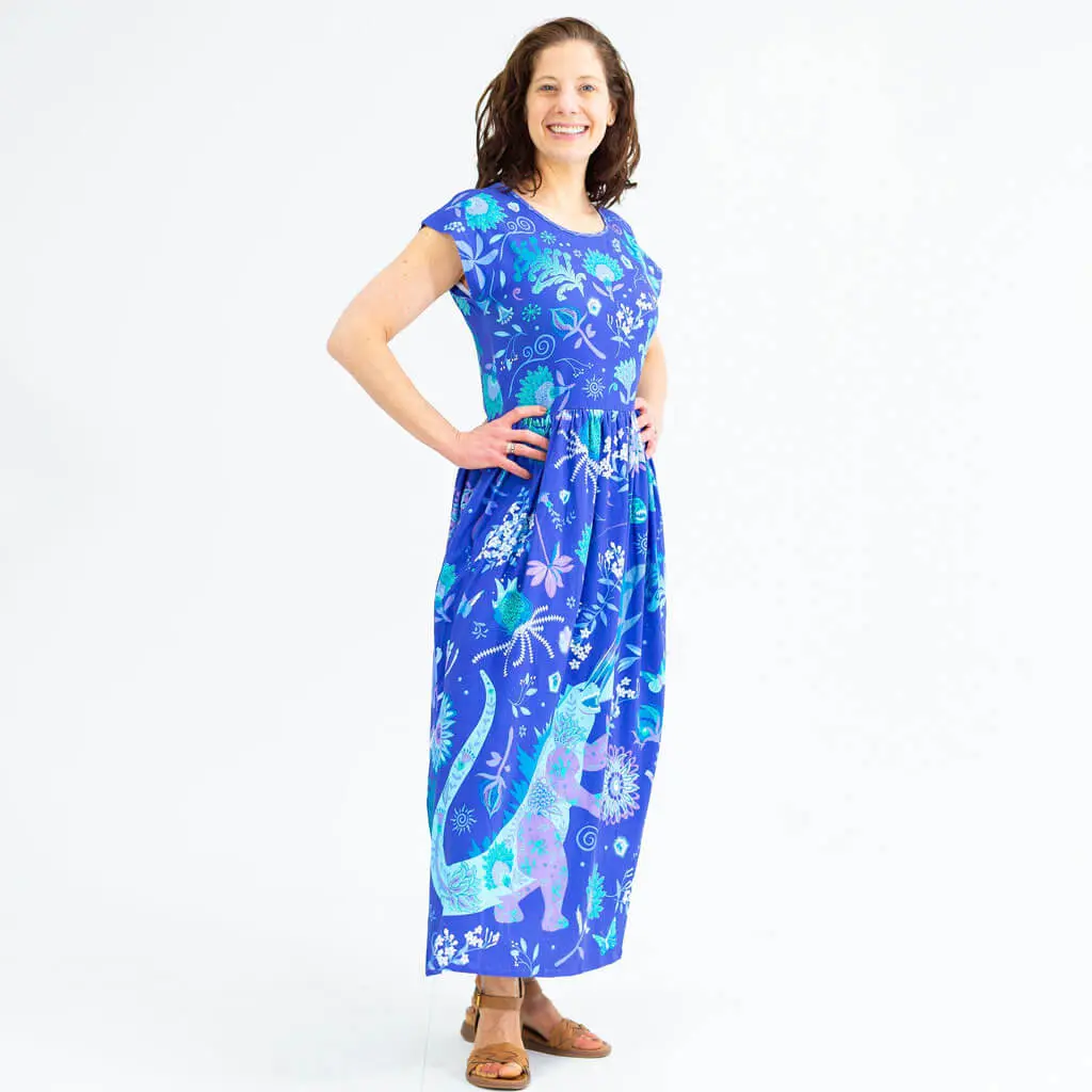 Adult Purple "Beast Mode" Kaiju Monsters Cap Sleeve Maxi Dress With Pockets