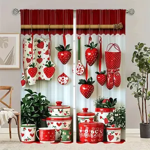 Strawberry-Themed Curtains, Block Glare, Cute Kitchen Snack Corner, No More Boring Panels, Fruit-Filled Drapes, Cozy Breakfast Vibe