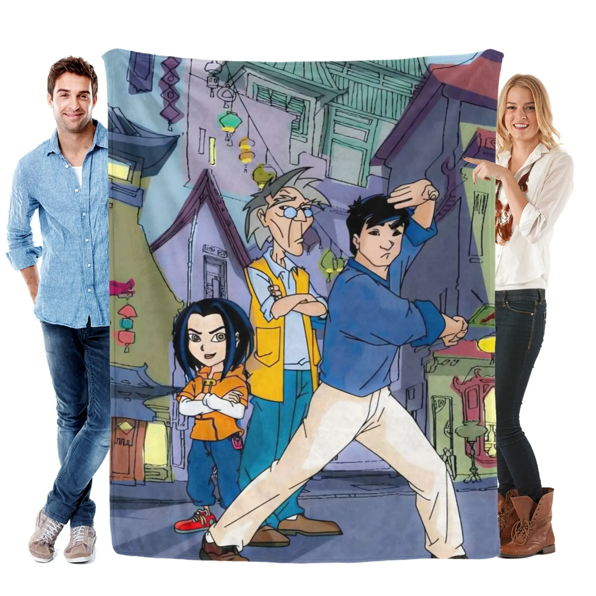 Jackie Chan Adventures Retro Cartoon Blanket 90s Nostalgia Throw Blanket Soft Warm Fleece Blanket Bedroom Decor Gift