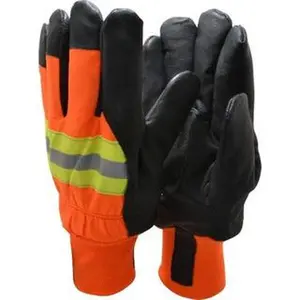 MCR Safety Size XL (10) Grain Pigskin Cold Protection & Waterproof High Visibility Work Gloves For Work & Driver, Uncoated, Knit Wrist Cuff, Full Fingered, Yellow/Red/Orange/Black, Paired 34411XL