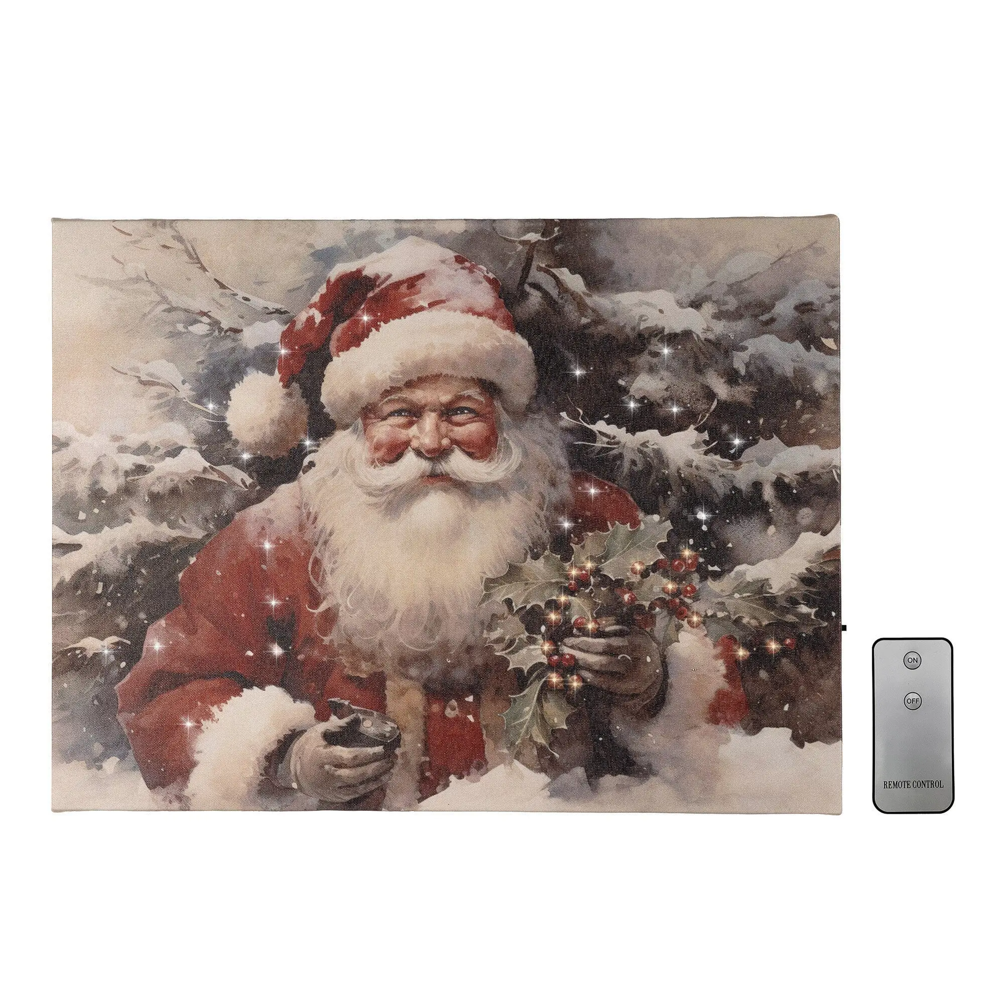 LumaBase Artistic Lighted St. Nick Wall Art - Full Color Printed Canvas, LED Lights, Remote Control, Amber/Warm White/Cool White Lighting for Christmas Home Decoration