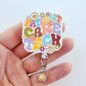 Patient Care Tech Rainbow Badge Reel, PCT ID Holder, Cute Healthcare Worker Gift 4K9