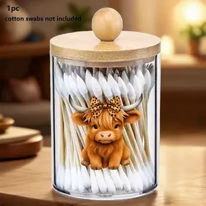Highland Cattle Print Bathroom Decor, Stylish Organization & Storage Solutions, Bathroom Organizers, Q Tip Holder, Cotton Ball Holder, Plastic Jars, Canister