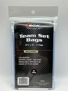 BCW Resealable Team Set Bags 1 Pack of 100 Sleeves Holds Up to 35 Cards