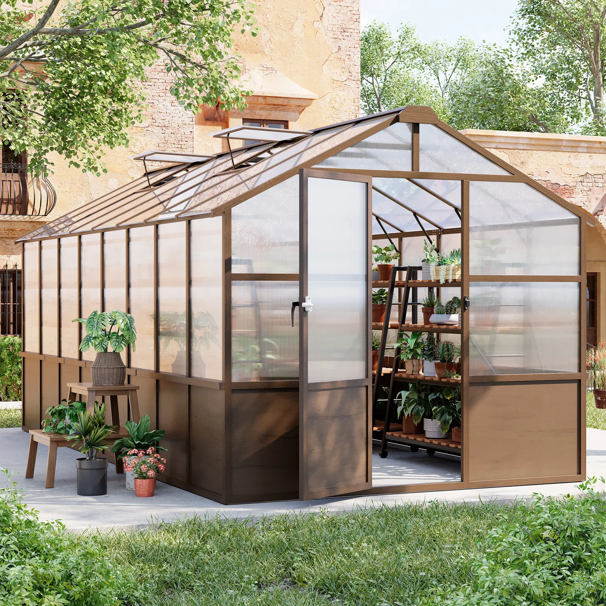 VIWAT 6x8/8x16 FT Outdoor Wooden Greenhouse, Heavy Duty Walk-in Green House with Ventilated Window and Lockable Door for Backyard, Patio