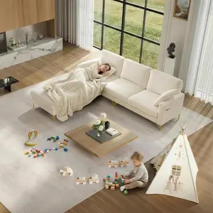 【Father's Day Gift】  Living Room High-End L-Shaped Sofa | 92.9 Inches Wide | Versatile Freedom of Combination | Gold Metal Legs | Easy to Assemble Sturdy Construction