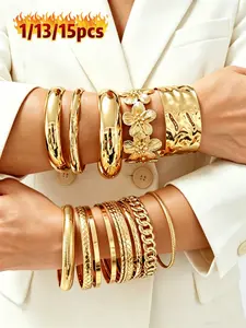 Women's Vintage Elegant Floral Geometric Chain Bracelet Set, Multi-Layer Design, Round Water Drop Texture, Fashion Jewelry Gift, Fashionable Bangles, Multilayered Bangles
