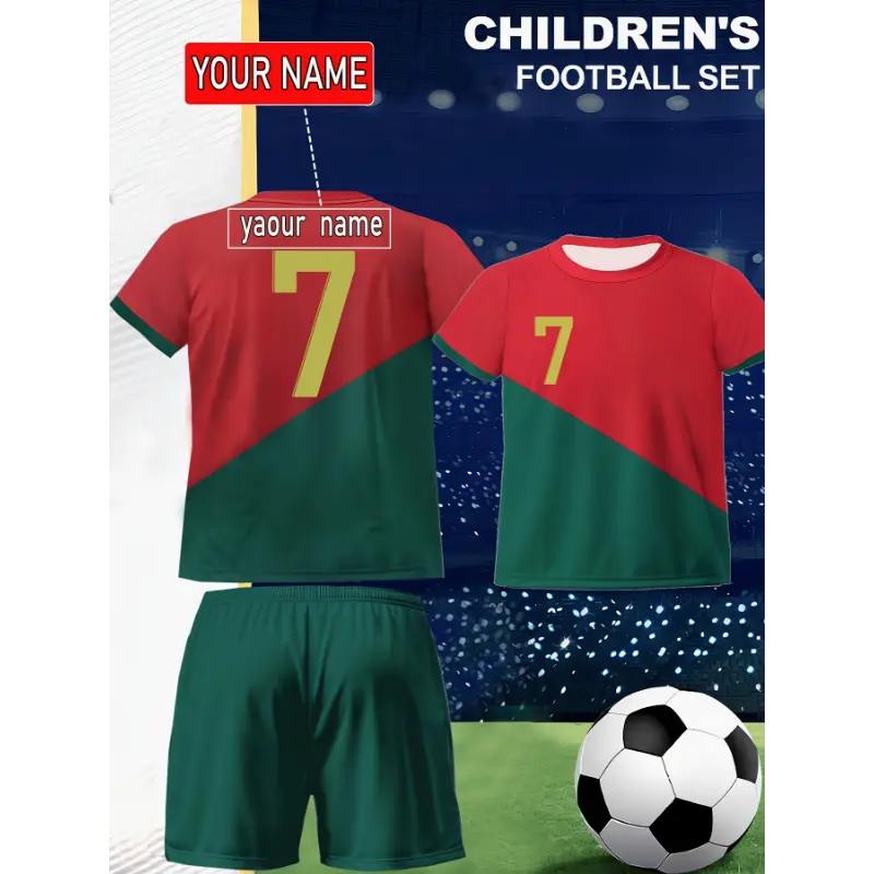 Youth Customizable Soccer Jerseys Set - Quick-Dry Athletic Techwear Top with Personalized #7 Design, Includes Athletic Bottoms for Sports & Casual Wear