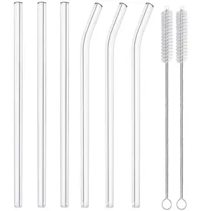 6 PCS Reusable Glass Drinking Straw, Replacement Straw for 20/30/32oz Tumblers Straws 3 Straight 3 Bent with 1 Cleaning Brush for Coffee Tea Juice Milkshake
