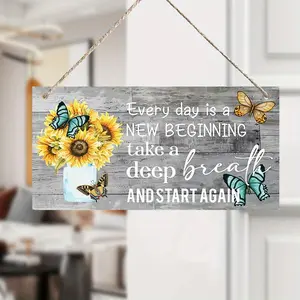 Butterfly & Sunflower Pattern Wooden Hanging Sign, 1 Count Inspirational Wooden Hanging Sign, Wall Hanging Art Decoration for Home Living Room Bedroom, Ornaments