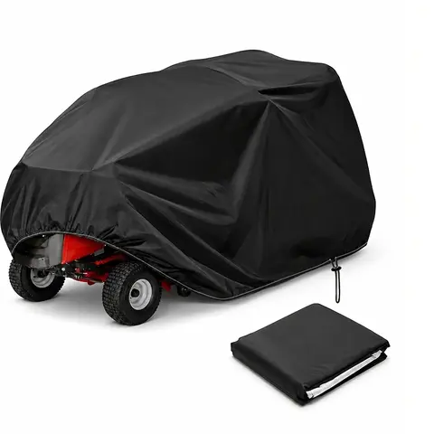 Heavy-Duty Waterproof Dust Cover for Lawn Mowers, Tractors & ATVs - 3-Layer Bonded Fabric, Coated Backing, Adjustable Buckle Straps, Elastic Hem, UV-Shielded, Wind-Proof Tie-Down System, All-Weather Residential Protection, Rainproof UV Dust Cover, Atv, He