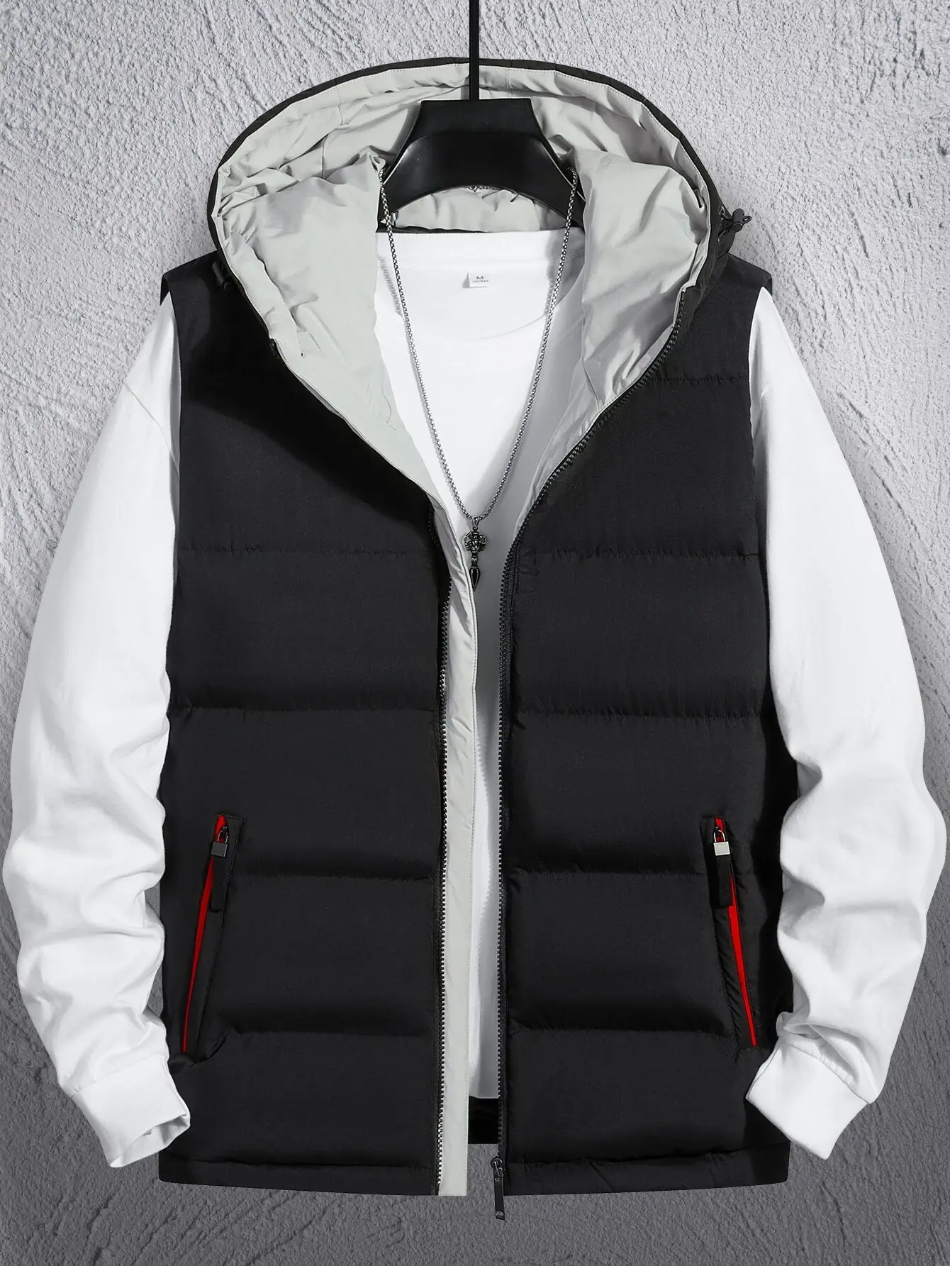 Men's Hooded Cotton Vest with Zippered Sides, Minimalist Outerwear for Casual Layering and Outdoor Warmth, Cold Proof, Zippered Pockets, Pull-On, Simple, Easy To Wear, Outdoors, Plain, Solid, Easy Layer For Sports Days