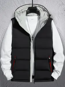 Winter Men's Hooded Cotton Vest, featuring a simple design for comfortable wear, warmth, and cold protection. Side zipper pockets suitable for outdoor activities, outings, city commuting, and daily casual sports layering.#SummerVibes