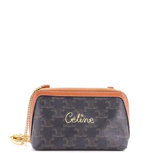 Pre-owned Celine Canvas Coated, Leather Shoulder Bags Zip Around Chain Clutch Embroidered Triomphe Coated Canvas by Rebag