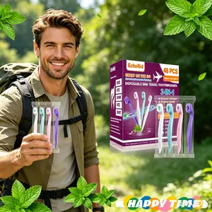 EchoRid 48 disposable toothbrushes that are essential for travel and do not require toothpaste. Toothpaste toothbrush, dental floss 3-in-1 outdoor travel essential toothbrush Cleaner killer