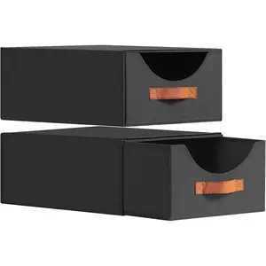 Closet Organizers and Storage - Large Stackable Storage Bins with Drawer, Fabric Bins for Organization, Collapsible Drawer Organizer Clothes for Bedroom, Living Room, 2 Pack, Black