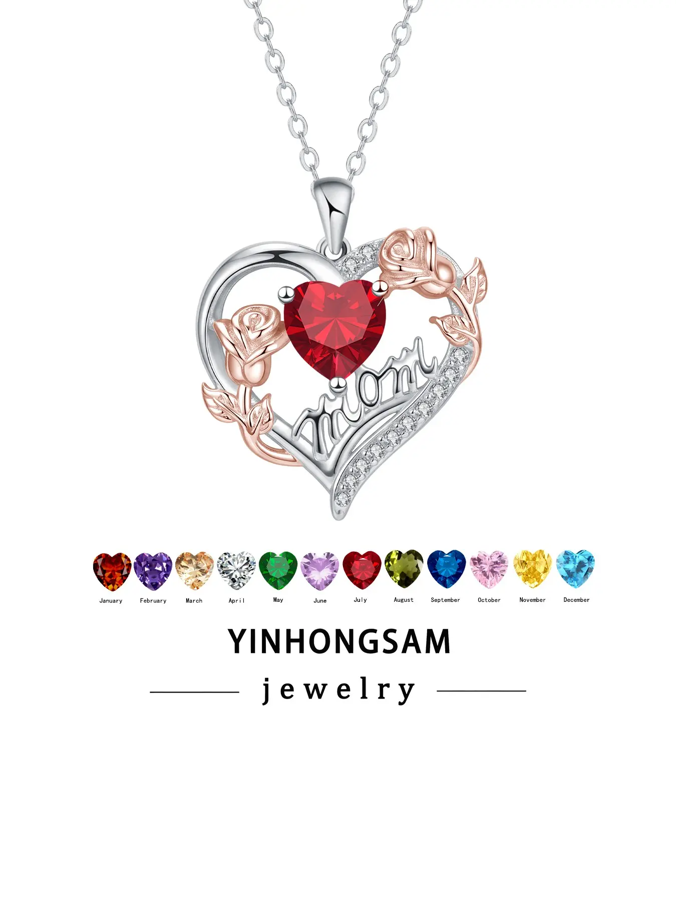 Twelve Birthstones Necklace for Women, Elegant Low Allergy Pendant, Gift for Mom and Grandma, Mother's Day Birthday Present with Box