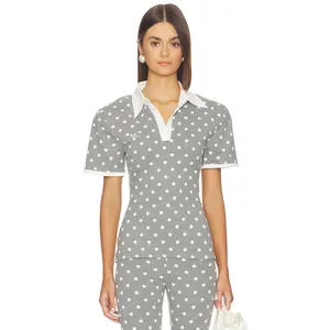 Rowen Rose Polka Dots Signature Polo in Grey Polka Dots