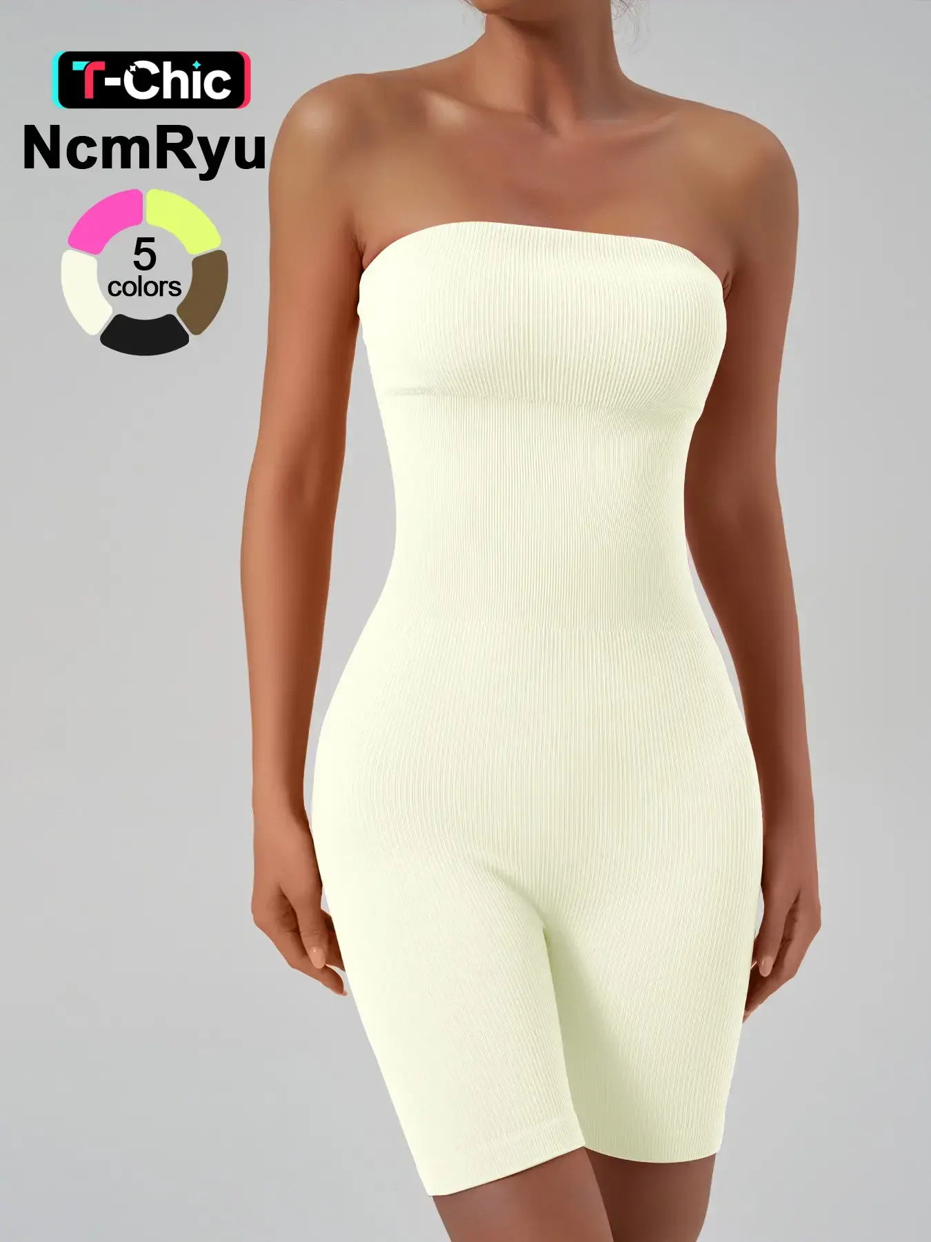Women's sports strapless jumpsuit shorts with high stretch ribbed seams soft comfortable breathable yoga clothes gym training running cycling clothes indoor and outdoor integrated women's sportswear Sporty Jumpsuit, Workout Jumpsuit
