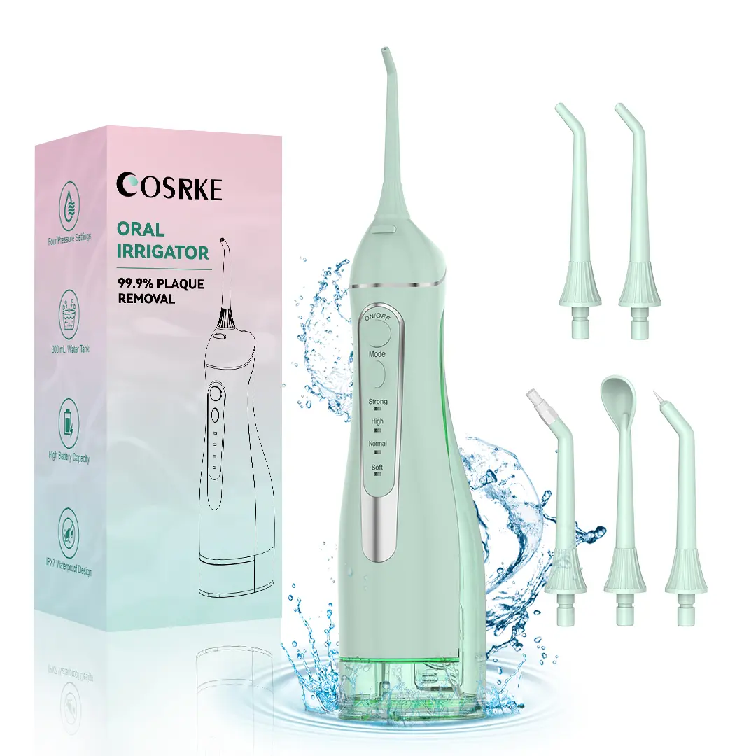 Cordless Oral Irrigator & Water Flosser, 300ML Portable Water Pick for Teeth Cleaning, Rechargeable with 4 Modes & 5 Nozzles, IPX7 Waterproof for Travel, Cordless Water Flossers