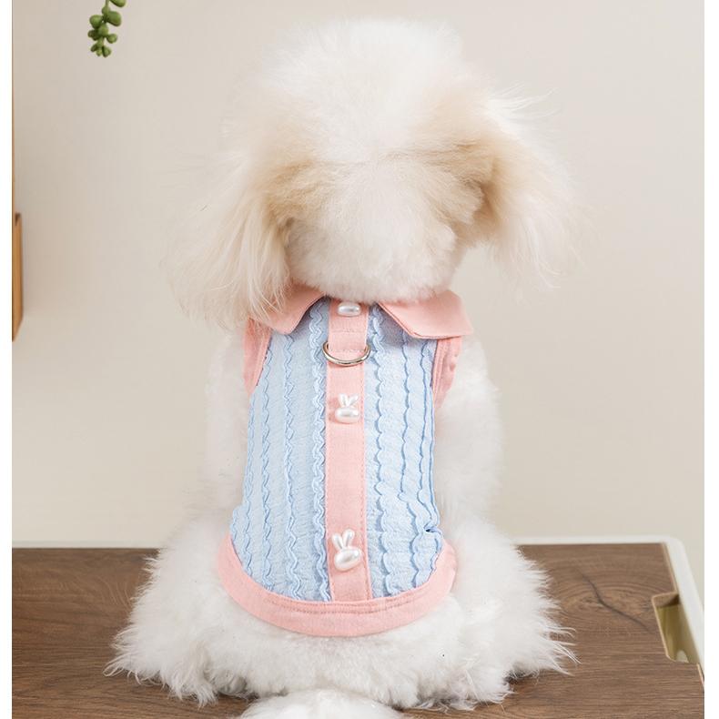 Pet Clothes Dog Cat T-Shirt Polo Shirt sleeveless Cute Costume Breathable Bow With Leash Ring D00039