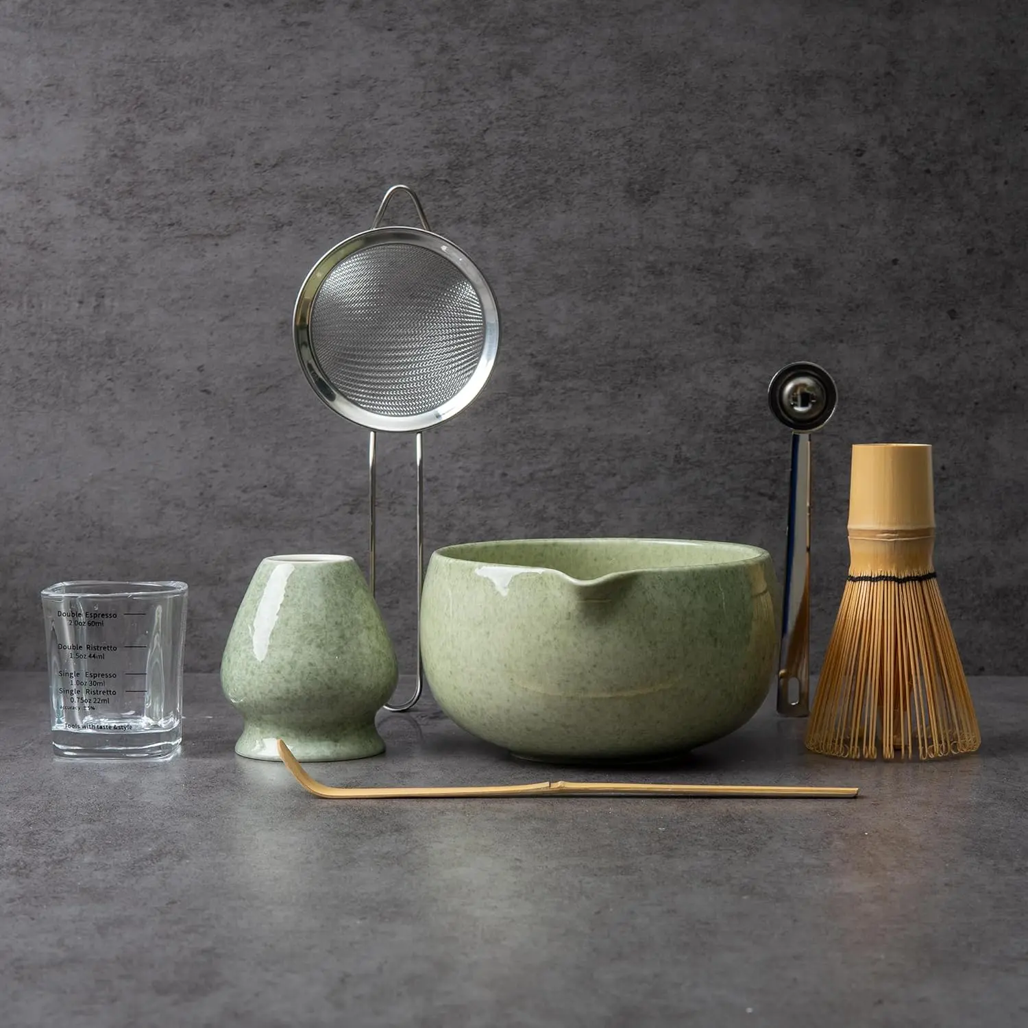 Matcha Whisk Set with Ceramic Bowl — 7-Piece Kit | Bamboo Chasen, Holder, Sifter, Scoop & More