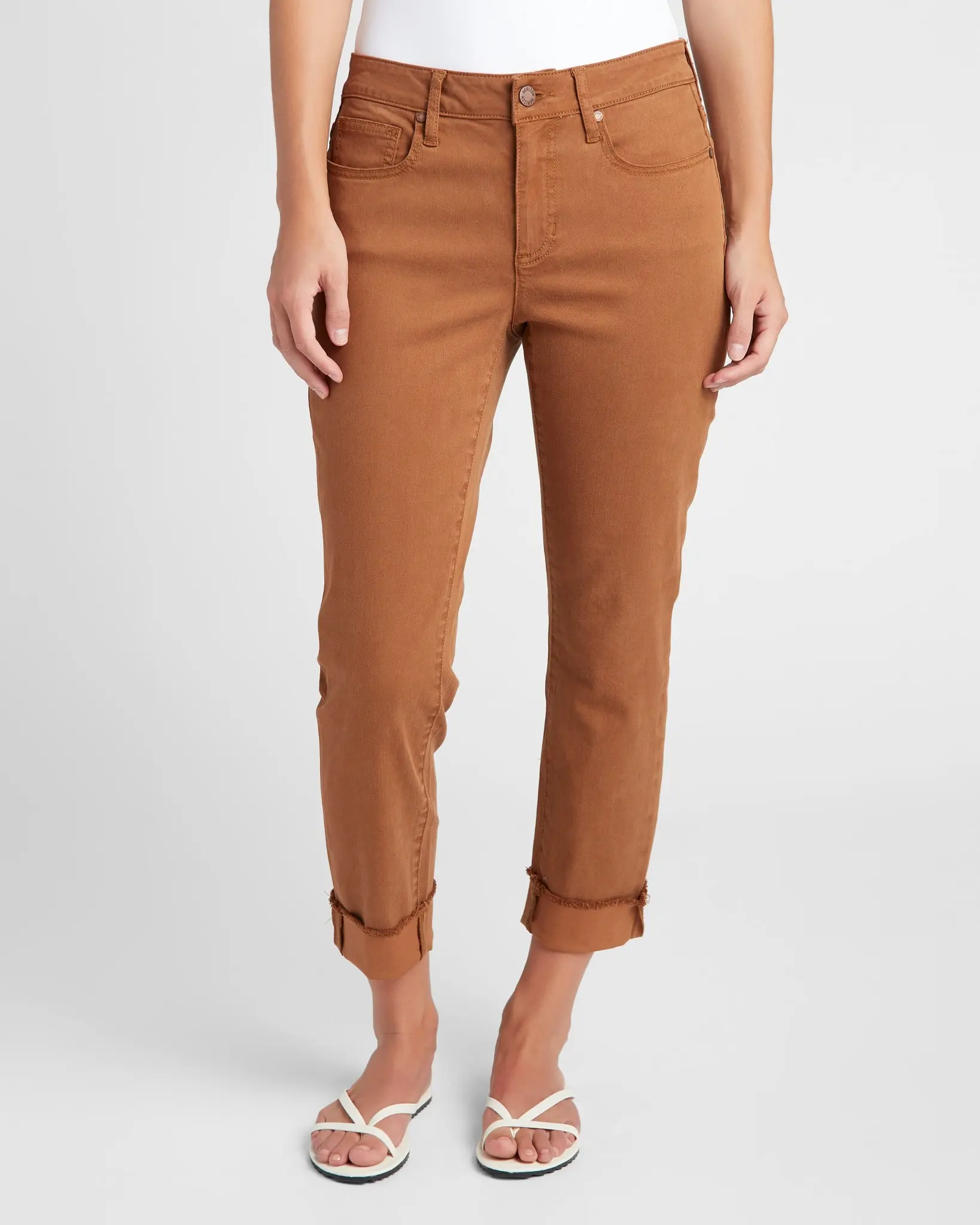 Women's Classic Relaxed Soft Stretch Mid-Rise Straight Leg Cropped Denim Jeans - Basic Fashion Raw Cuffed Hem Straight Pants for Casual, Work Wear