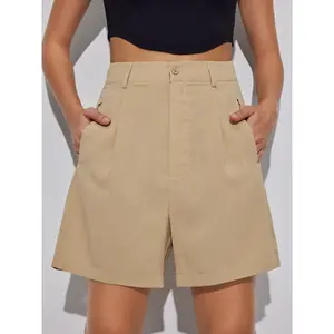 Cider [2 colors, size 0-10] High Waist Pleated Button Shorts