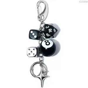 Y2K Aesthetic 8 Ball Dice Keychain, Funky Retro Trendy Bag Charm, Cute Lightweight Plastic Purse Backpack Accessory, Unisex Fashion Keychain for Streetwear & Daily Casual Use
