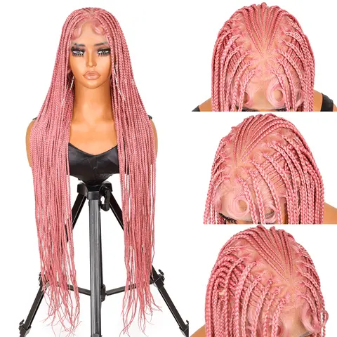 SuperNova #Pink 36” Special Top Full Lace Box Braided Wig, Premium Handmade, Lightweight Synthetic Fiber, Natural Look, Comfortable Fit, Long-Lasting, Daily & Special Occasion Wear Synthetic Material Wigs Braided Hair Wigs #SohoChic