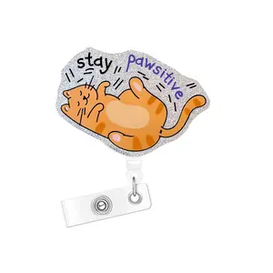 Cute Cartoon Pattern Acrylic Badge Holder, Animal Shaped Badges, 1 Count/16pcs Retractable Name Badge Holder for Nurse Doctor Student Worker Volunteer, Office Supplies