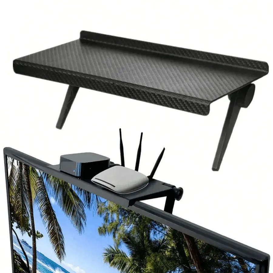Foldable Computer Monitor Stand, Adjustable TV Shelf, Storage Rack, Supports Up to 11.02 Lbs, Compact Space-Saving Design