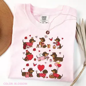 Comfort Colors Dachshund Valentine Sweatshirt, Cute Wiener Dog Love Shirt with Heart Graphic, Cozy Valentine’s Day Gift for Dog Lovers