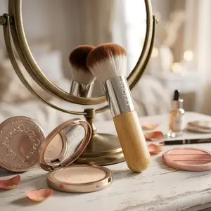 Kabuki Makeup Brush | Soft Wood Handle Foundation  Brush | Blush Powder Contour Beauty Tool for  Flawless Face Coverage