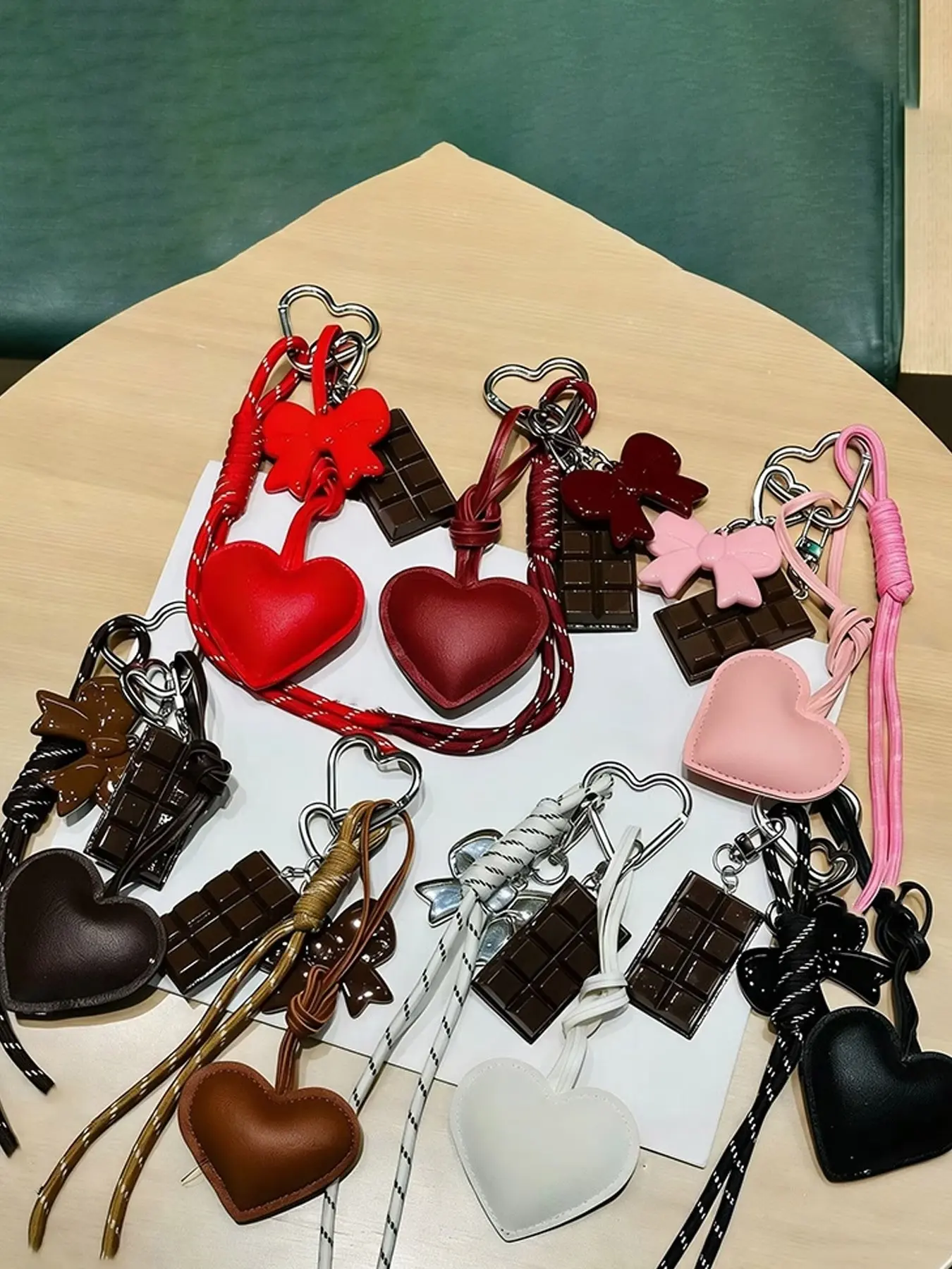 Pu Leather Heart+Simulated Chocolate And Acrylic Bow Design Is Sweet, Exquisite, With Multiple Colors For Different Bags, Small Embellishments, New Year's Gifts, Charms For Bags, Bag Pendant, Bag Charm, Keychain, Bag Accessories Charms