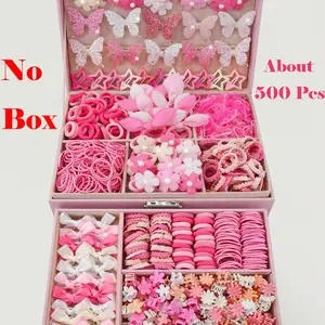 500pcs/Set Girls' Pink Bowknot Hair Clips, Cute Princess Hair Accessories, High Elastic Durable Non-Damaging Hair Ties, Hair Bands, Rabbit Ear Hair Rings, Versatile Duck Clip Barrettes, Suitable For Daily Use, Hair Accessories Sets