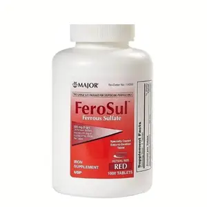 Major FeroSul 325 mg Ferrous Sulfate Iron Supplement - 1000 Red Tablets | Feosol