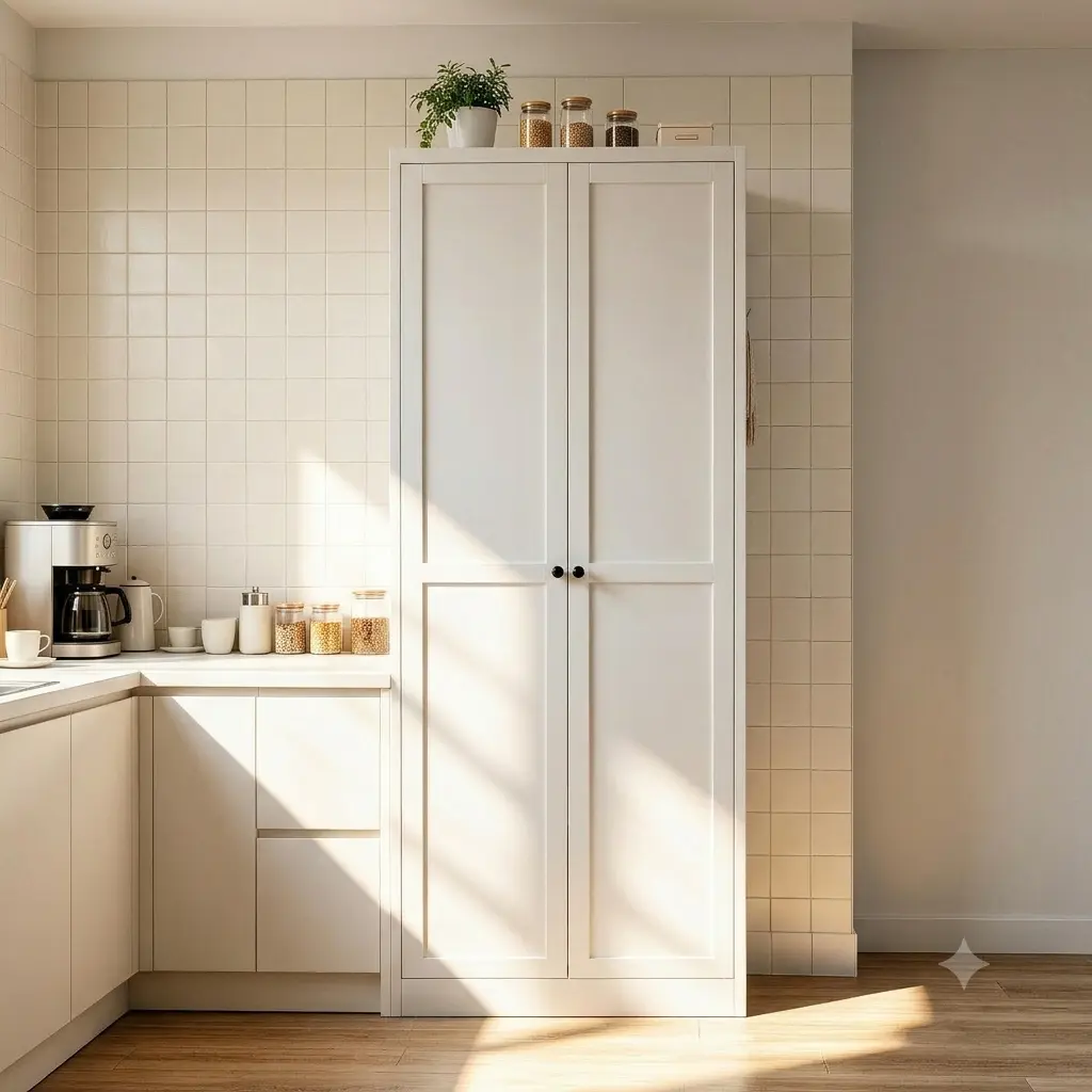 Sturdy Steel Metal Pantry Cabinet with 2 Doors, Adjustable Shelves, Gold Handles, Assembly Required - Durable 100 cm and Above Storage (47"|61"|75" Sizes) for Kitchen, Bathroom