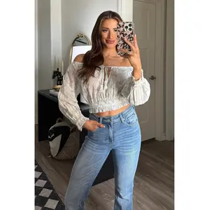 Love Shack Off Shoulder Floral Crop Top: White Multi
