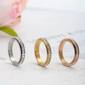 3-Pack Anxiety Spinner Rings Set – Titanium Steel Fidget Band with CZ | Stress-Relief Rings for Women & Men |  Gift for Her, Him, Friends, Couples | Comfort Fit (Size 6–10)