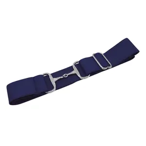 CELAEQ 1.5 inch, Equestrian Belt for Horseback Riding, Adjustable Elastic Belts for Girls, Belt for Riding Breeches (Navy with Silver Rhinestone Buckle)