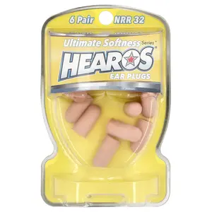Hearos Ultimate Softness Series™ Ear Plugs, Yellow, NRR 32, 6 Pair