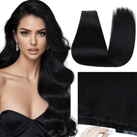 Ve Sunny Tape-In Hair Extensions Weft - Real Human Hair, Hand-Tied Natural Straight, 50g 18-24in, Everyday Casual & Formal Wear, Easy Tape Closure, Seamless Blend for Women