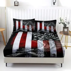 3-Piece Patriotic Themed Bald Eagle Printed Bed Sheet Set, American Star Spangled Banner Bedding Set, Soft And Breathable, 1 Bed Sheet And 2 Pillowcases, Without Pillow Core, Suitable For Modern Bedroom Decoration