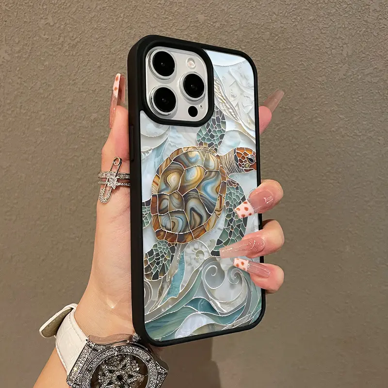 Mosaic Sea Turtle Girly Chic Magnetic Phone Case for iPhone Series (11-17, Pro Max), MagSafe Compatible, Broad Compatibility, TPU, Lightweight, Anti-Fall