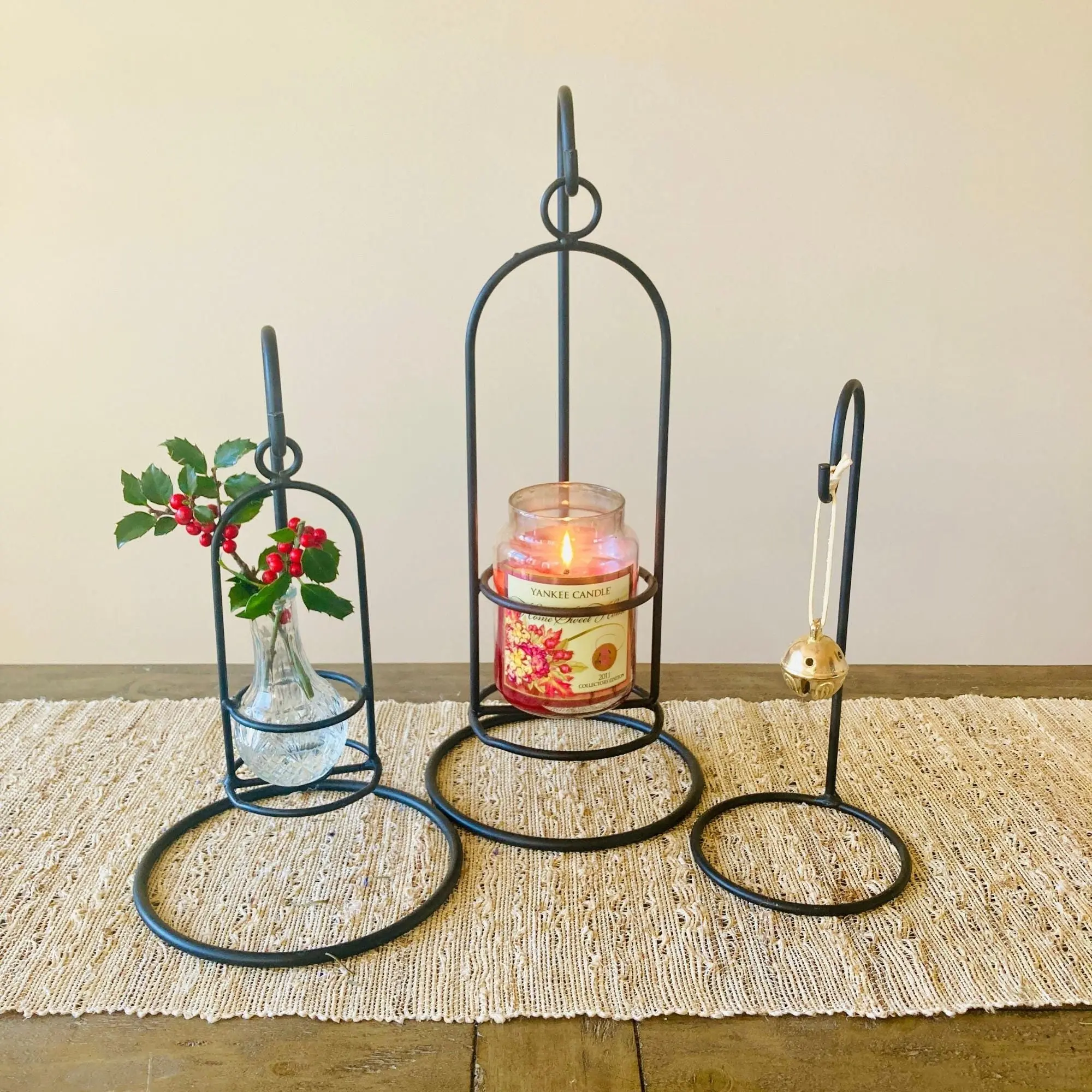 Wrought Iron Countertop Hook Stand – Amish Handmade Rustic Candle Holder & Ornament Display