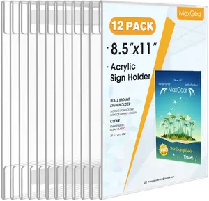 MaxGear 12 Pack Acrylic Sign Holder 8.5 x 11 Wall Mount Clear Plastic Sign Holder with Double Sided Tape, Plexiglass Document Flyer Acrylic Wall Frame for Office, Home, Store, Restaurant
