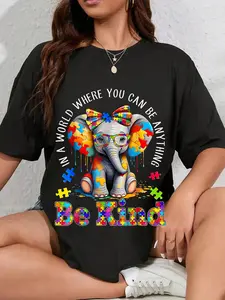 100% Cotton In A World Where You Can Be Anything Be Kind Autism Elephant T-Shirt